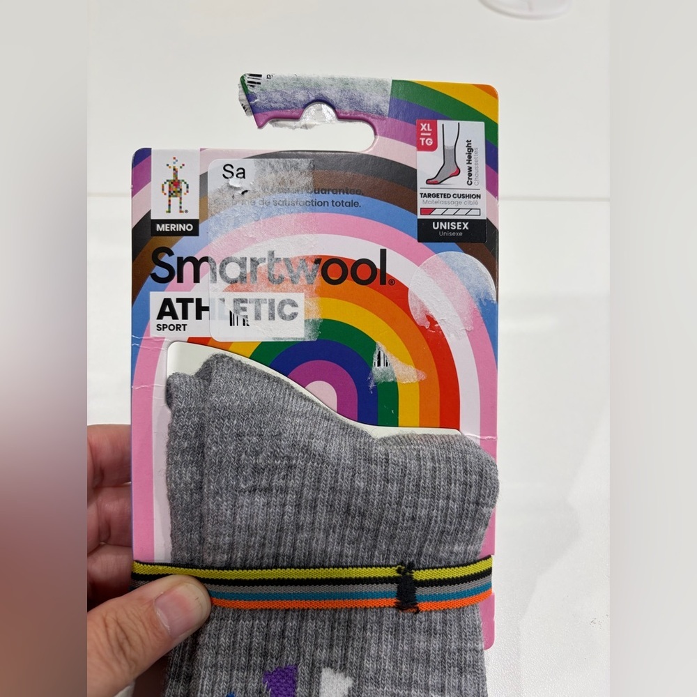 SmartWool Women's XL Athletic Pride Pattern Socks Crew Light Grey NWT Rainbow - Picture 4 of 7